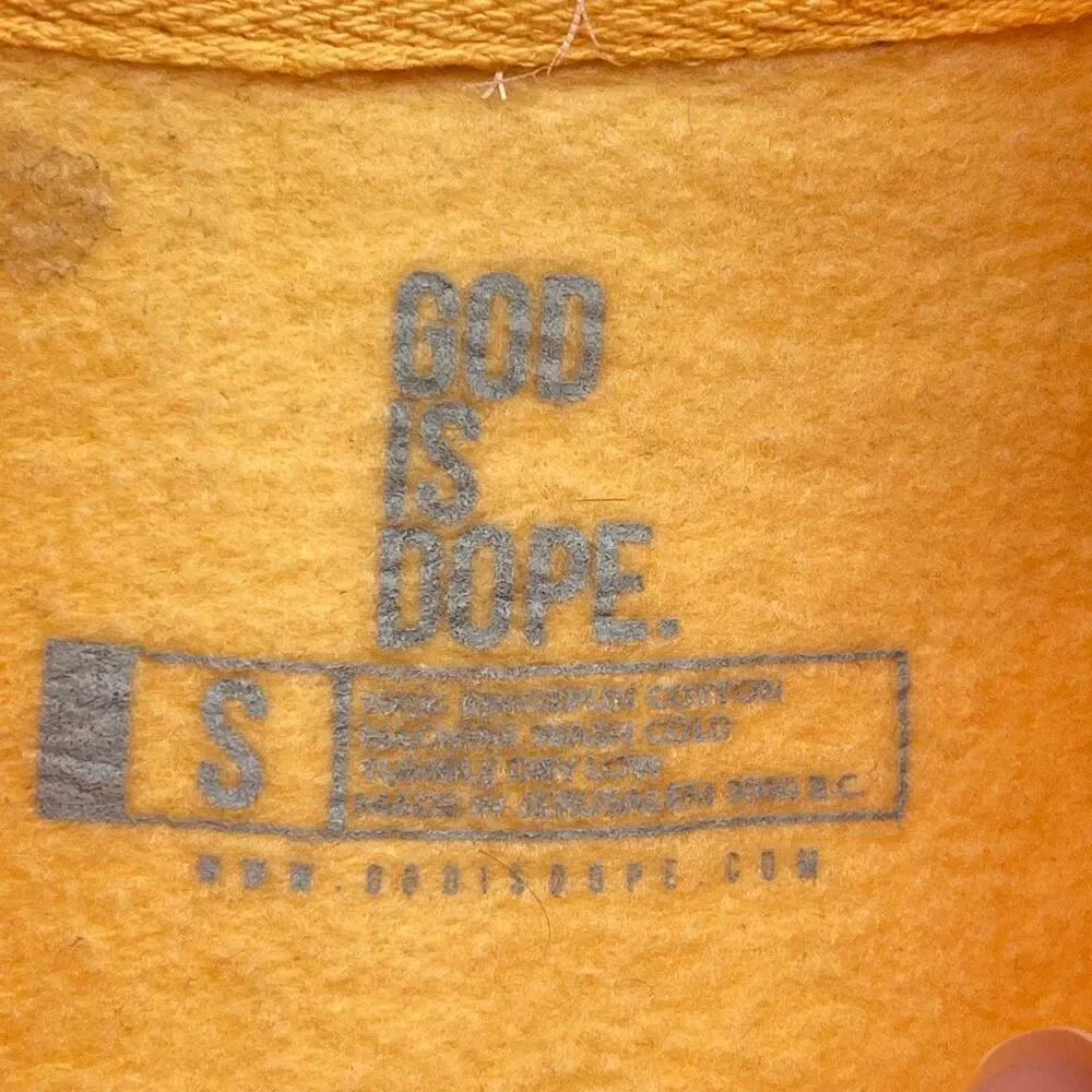 God Is Dope Oversized Hoodie Small Mustard Yellow Ringspun Cotton Mens